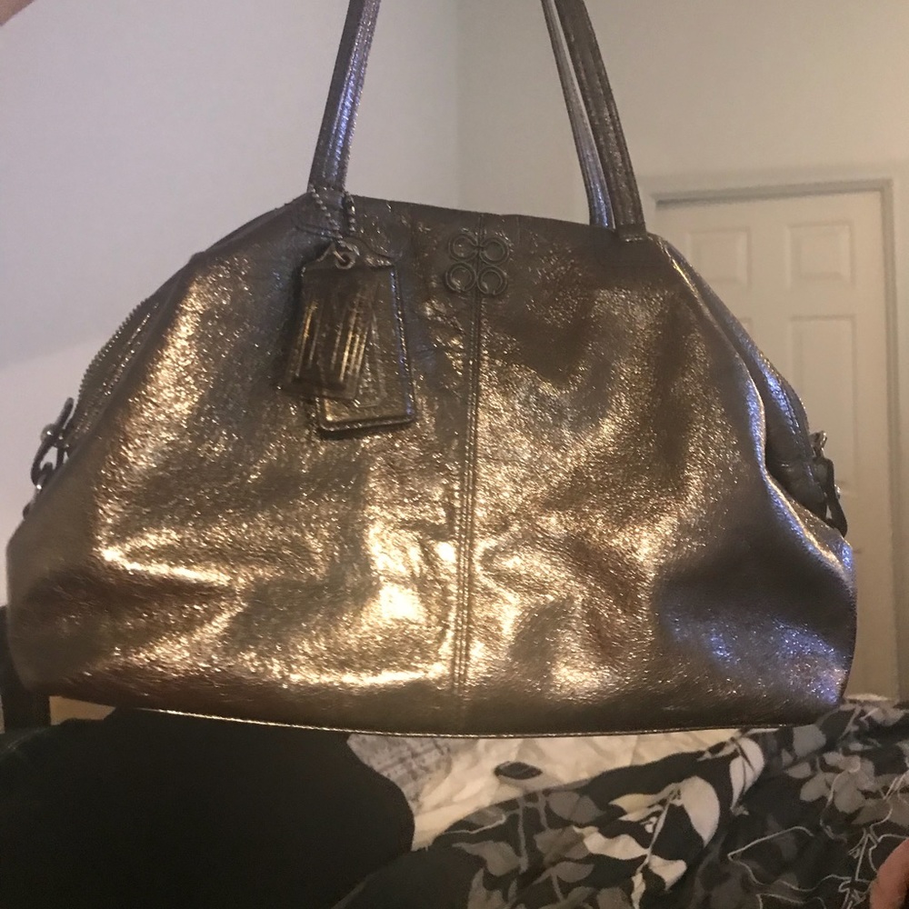 Metallic bronze coach satchel